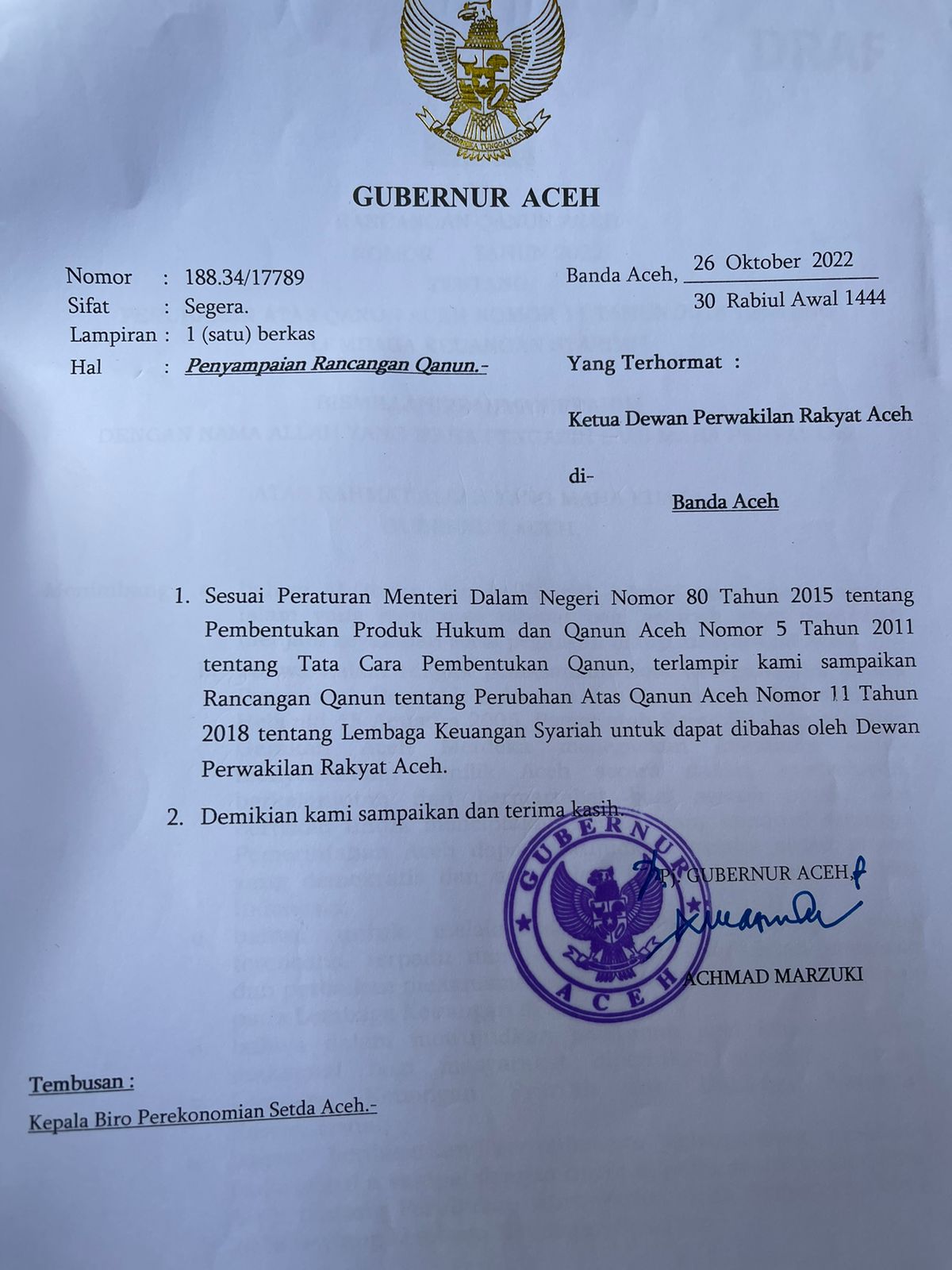 Tanggapan Terhadap PJ Gubernur Aceh Atas Permintaan Revisi Qanun LKS